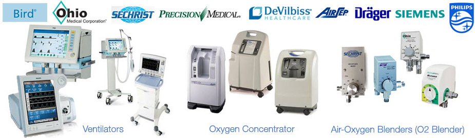 Air-Oxygen Blenders (O2 Blender),  Oxygen Concentrator & Ventilators